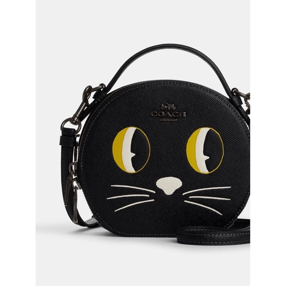 Coach‎ CW615 Halloween Black Cat Canteen Crossbody Bag Leather NWOT